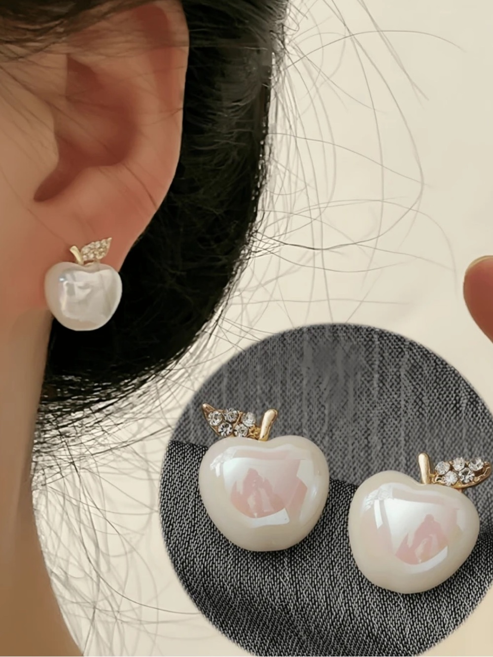 3for$20 1pair Fashionable Rhinestone Apple Design Stud Earrings